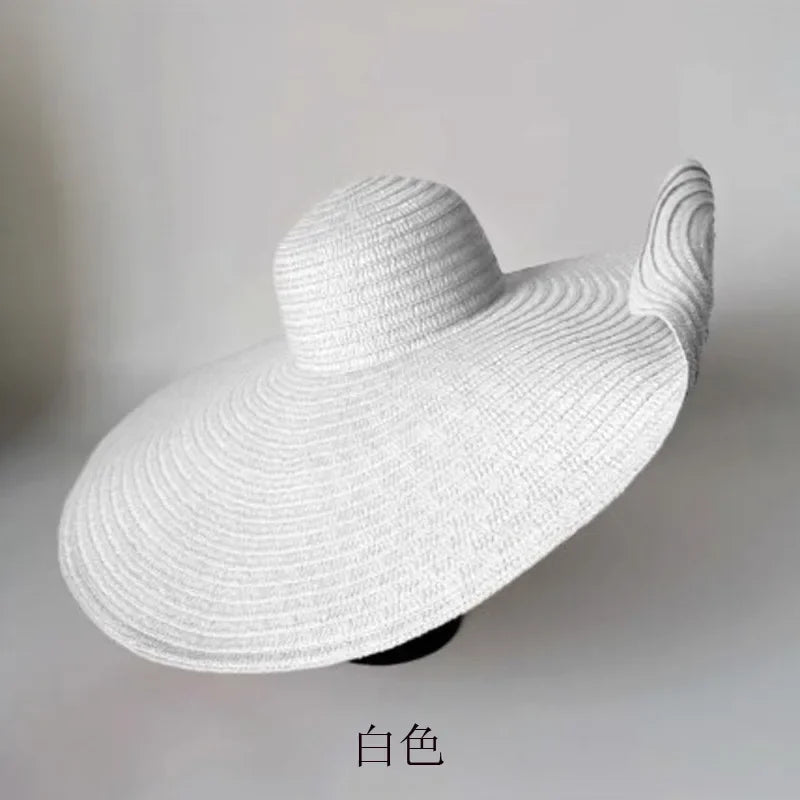 Oversized 70cm Beach Straw Hat for Women Fashion Large Wide Brim Visor Hats Handmade Roll Up Floppy Sun Hat for Summer Beach Cap