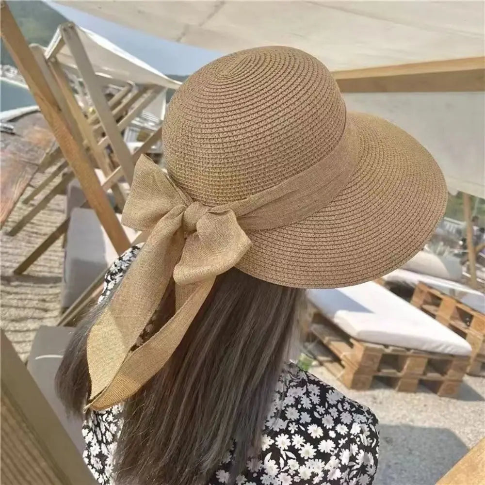 Wide Brim Beach Straw Hat Fashion Bowknot Fisherman Hat Casual UV Protection Sun Hat Breathable Travel Bucket Hat Panama Cap