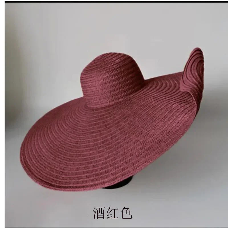 Oversized 70cm Beach Straw Hat for Women Fashion Large Wide Brim Visor Hats Handmade Roll Up Floppy Sun Hat for Summer Beach Cap