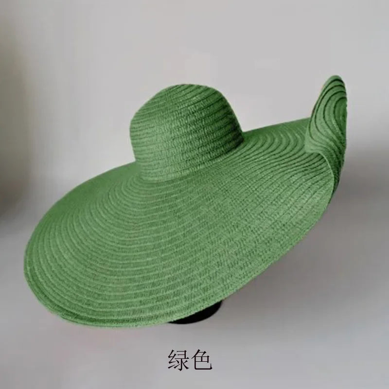 Oversized 70cm Beach Straw Hat for Women Fashion Large Wide Brim Visor Hats Handmade Roll Up Floppy Sun Hat for Summer Beach Cap