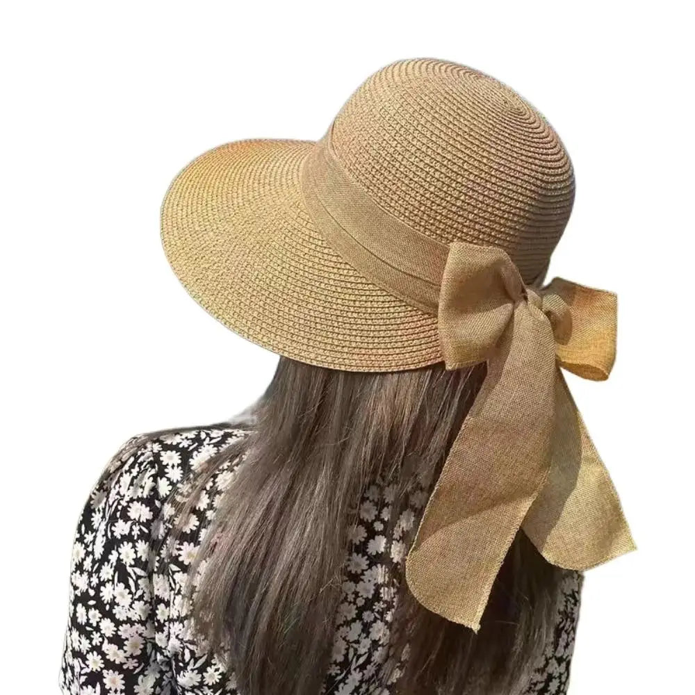 Wide Brim Beach Straw Hat Fashion Bowknot Fisherman Hat Casual UV Protection Sun Hat Breathable Travel Bucket Hat Panama Cap