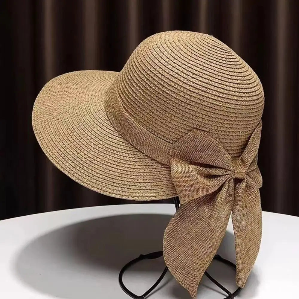 Wide Brim Beach Straw Hat Fashion Bowknot Fisherman Hat Casual UV Protection Sun Hat Breathable Travel Bucket Hat Panama Cap