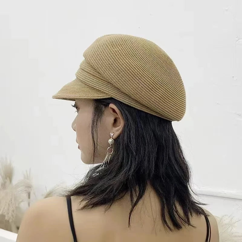 Fashionable octagonal hat Asymmetric straw woven hat for women summer designer fashion avant-garde casual hat