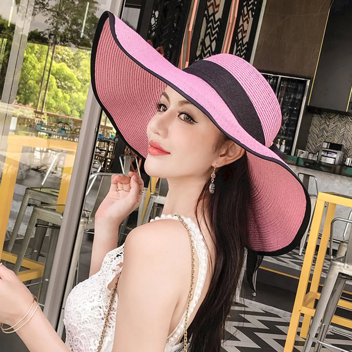 Oversized brim women's Sun Hat Fashion Bow tie beach sun hats Summer Large Brim Sun Protection Hat Vacation Fold Fisherman Cap