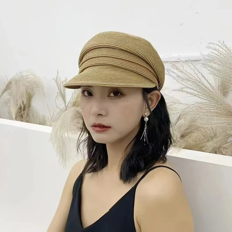 Fashionable octagonal hat Asymmetric straw woven hat for women summer designer fashion avant-garde casual hat