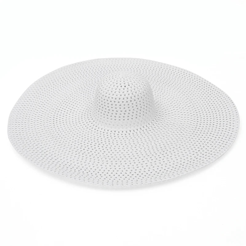 25CM Elegant Women Large Brim Sun Hat Outdoor Travel Hollow Out UV Protection Derby Hat Summer Straw Hat