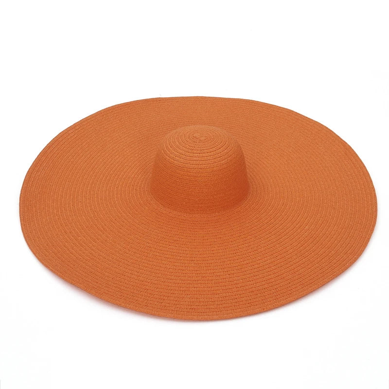 25CM Elegant Women Large Brim Sun Hat Outdoor Travel Hollow Out UV Protection Derby Hat Summer Straw Hat