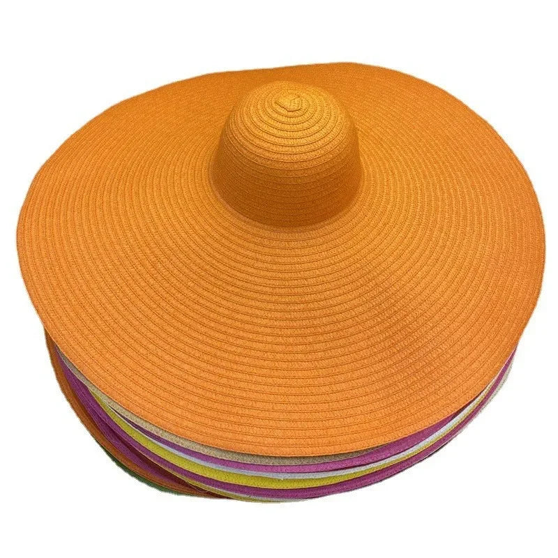 Oversized 70cm Beach Straw Hat for Women Fashion Large Wide Brim Visor Hats Handmade Roll Up Floppy Sun Hat for Summer Beach Cap
