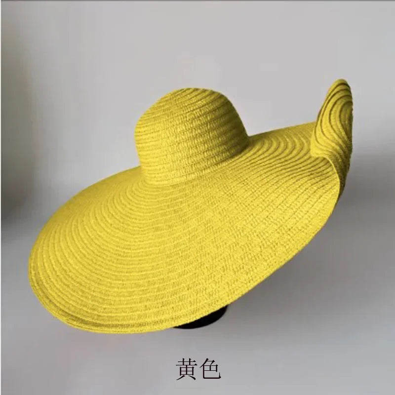 Oversized 70cm Beach Straw Hat for Women Fashion Large Wide Brim Visor Hats Handmade Roll Up Floppy Sun Hat for Summer Beach Cap