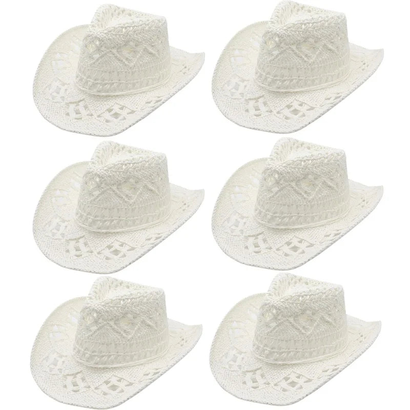 6 Pack Wide Brim Straw Cowboy Hats Summer Beach Cowgirl Hats Sparkly Western Cowgirl Hat Wedding Party Beach Sun Hat