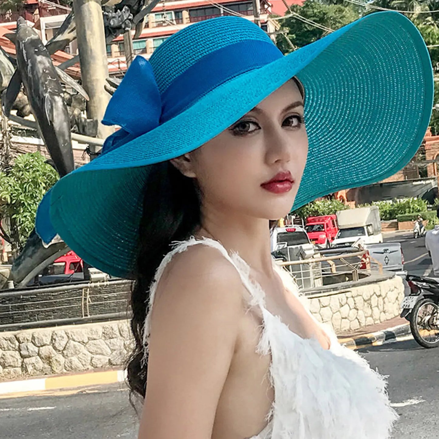 Oversized brim women's Sun Hat Fashion Bow tie beach sun hats Summer Large Brim Sun Protection Hat Vacation Fold Fisherman Cap