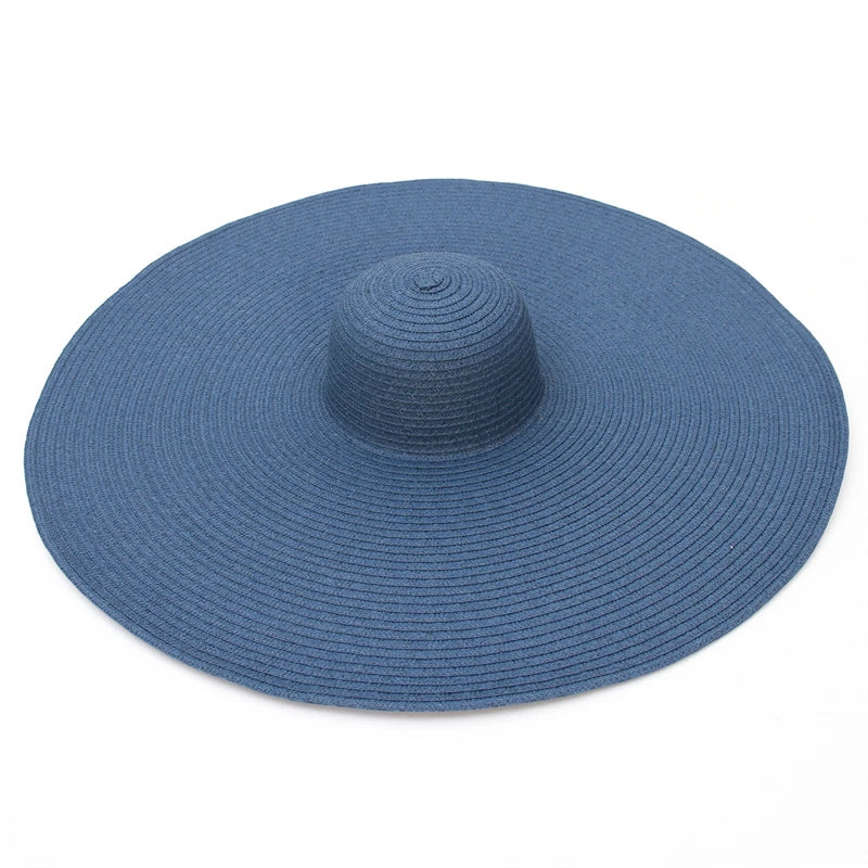 25CM Elegant Women Large Brim Sun Hat Outdoor Travel Hollow Out UV Protection Derby Hat Summer Straw Hat