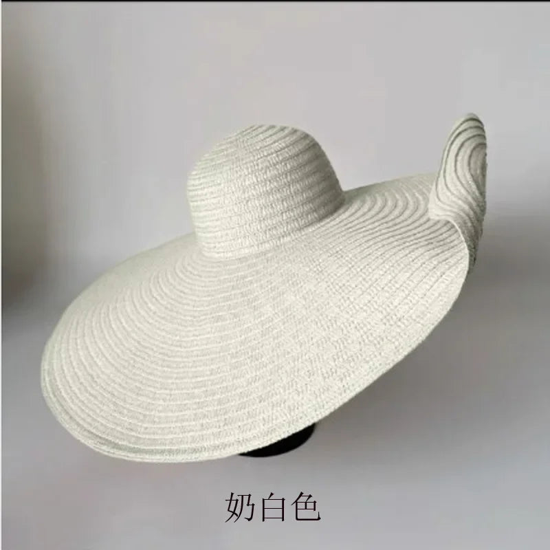 Oversized 70cm Beach Straw Hat for Women Fashion Large Wide Brim Visor Hats Handmade Roll Up Floppy Sun Hat for Summer Beach Cap