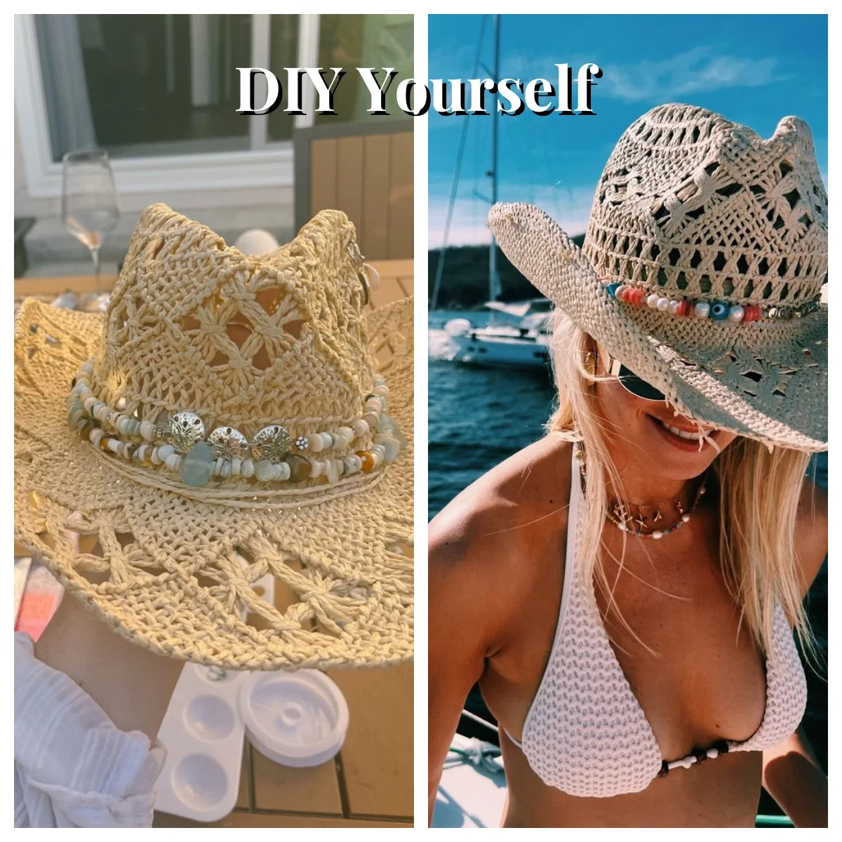 6 Pack Wide Brim Straw Cowboy Hats Summer Beach Cowgirl Hats Sparkly Western Cowgirl Hat Wedding Party Beach Sun Hat