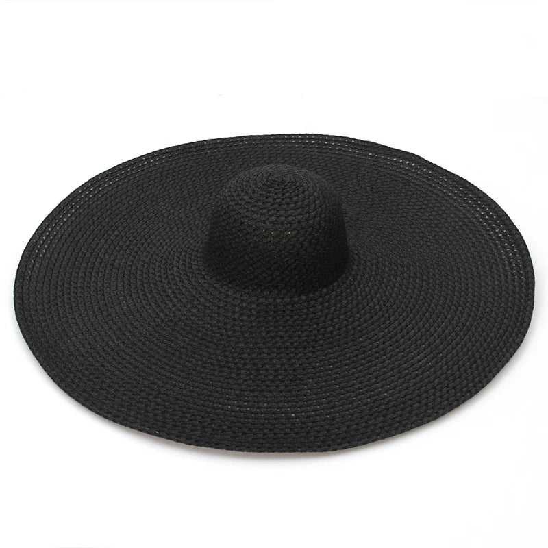 25CM Elegant Women Large Brim Sun Hat Outdoor Travel Hollow Out UV Protection Derby Hat Summer Straw Hat