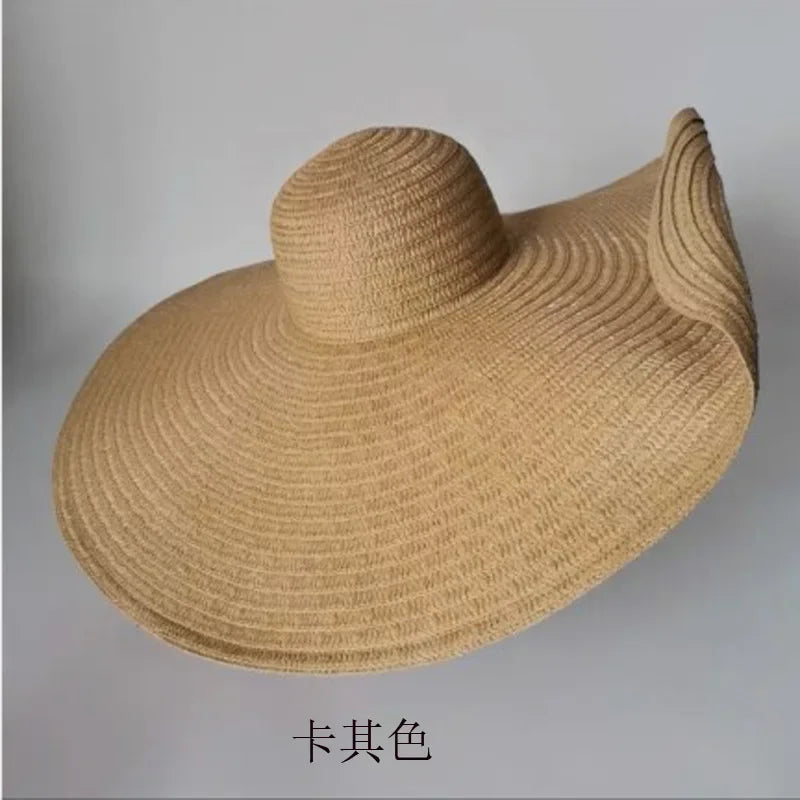 Oversized 70cm Beach Straw Hat for Women Fashion Large Wide Brim Visor Hats Handmade Roll Up Floppy Sun Hat for Summer Beach Cap