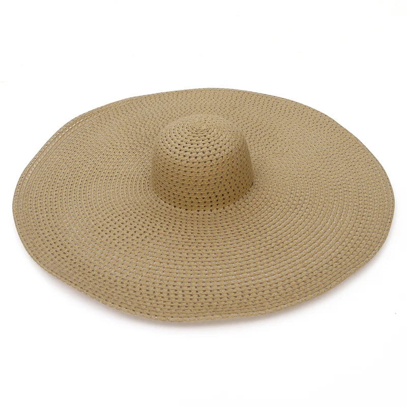 25CM Elegant Women Large Brim Sun Hat Outdoor Travel Hollow Out UV Protection Derby Hat Summer Straw Hat