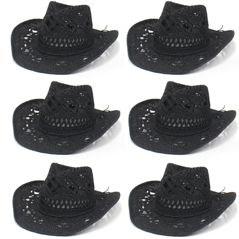 6 Pack Wide Brim Straw Cowboy Hats Summer Beach Cowgirl Hats Sparkly Western Cowgirl Hat Wedding Party Beach Sun Hat
