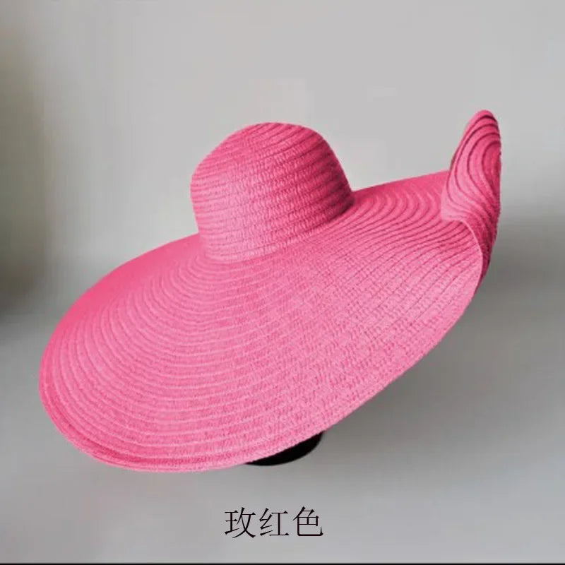 Oversized 70cm Beach Straw Hat for Women Fashion Large Wide Brim Visor Hats Handmade Roll Up Floppy Sun Hat for Summer Beach Cap