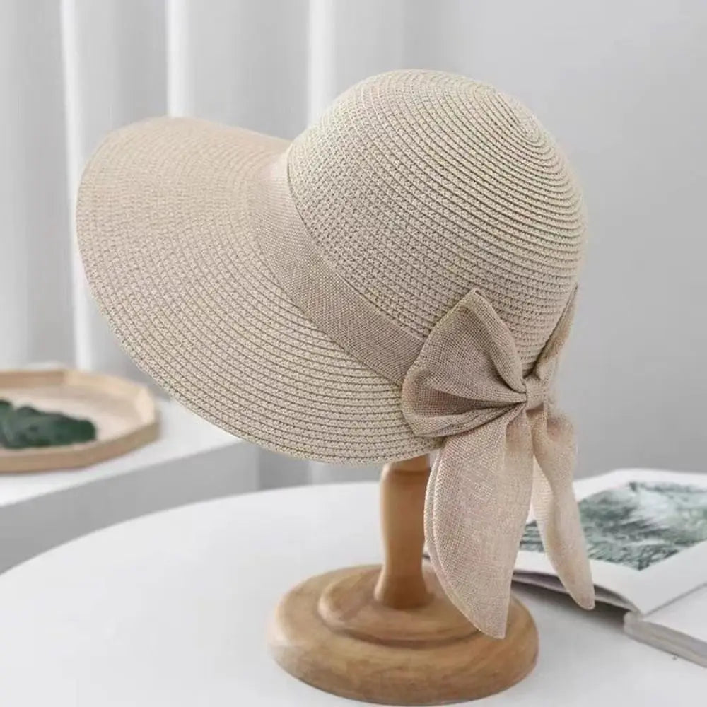Wide Brim Beach Straw Hat Fashion Bowknot Fisherman Hat Casual UV Protection Sun Hat Breathable Travel Bucket Hat Panama Cap