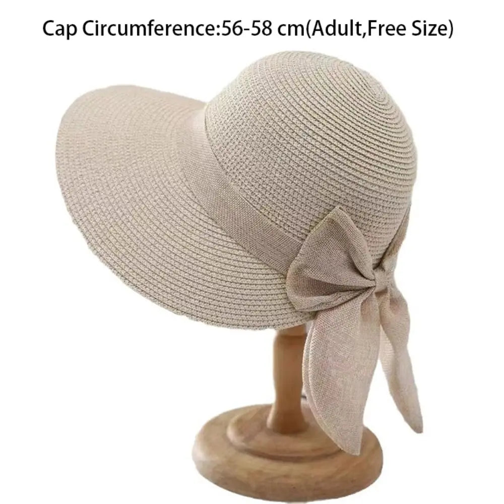 Wide Brim Beach Straw Hat Fashion Bowknot Fisherman Hat Casual UV Protection Sun Hat Breathable Travel Bucket Hat Panama Cap