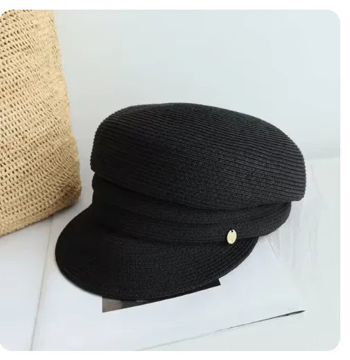 Fashionable octagonal hat Asymmetric straw woven hat for women summer designer fashion avant-garde casual hat