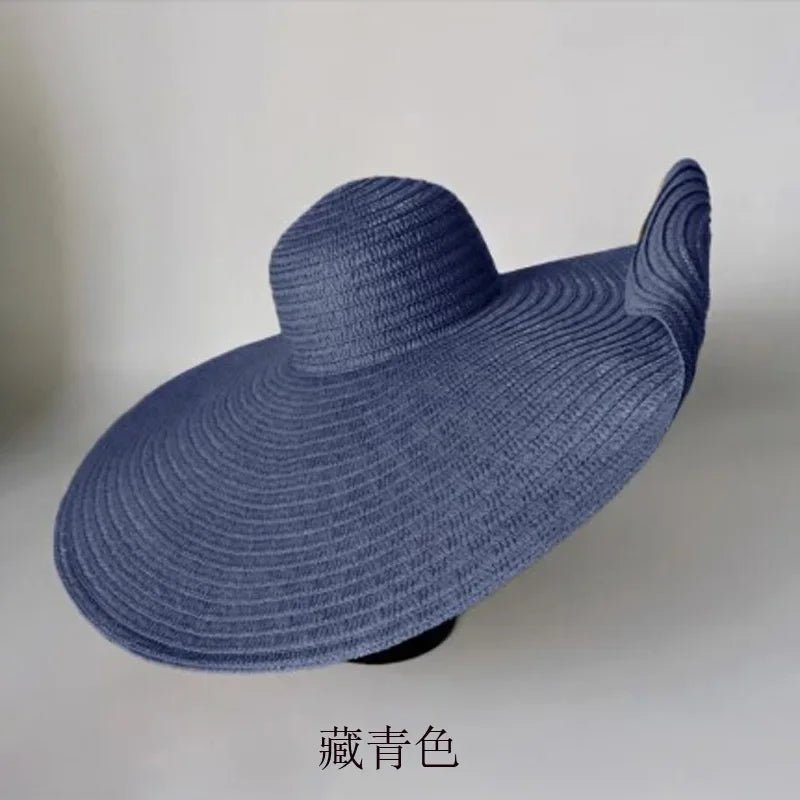 Oversized 70cm Beach Straw Hat for Women Fashion Large Wide Brim Visor Hats Handmade Roll Up Floppy Sun Hat for Summer Beach Cap