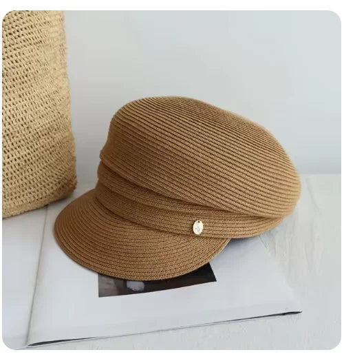 Fashionable octagonal hat Asymmetric straw woven hat for women summer designer fashion avant-garde casual hat