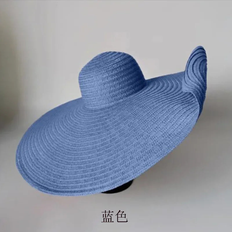 Oversized 70cm Beach Straw Hat for Women Fashion Large Wide Brim Visor Hats Handmade Roll Up Floppy Sun Hat for Summer Beach Cap