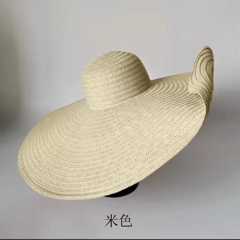 Oversized 70cm Beach Straw Hat for Women Fashion Large Wide Brim Visor Hats Handmade Roll Up Floppy Sun Hat for Summer Beach Cap
