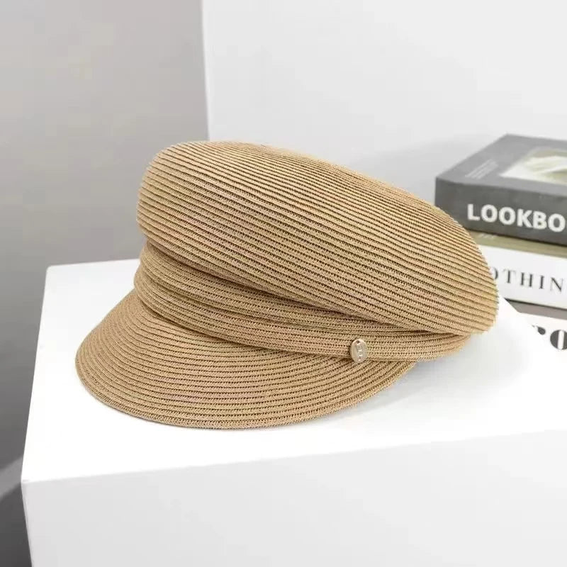 Fashionable octagonal hat Asymmetric straw woven hat for women summer designer fashion avant-garde casual hat