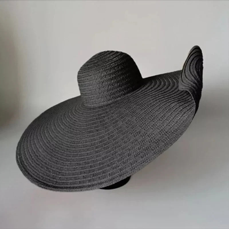 Oversized 70cm Beach Straw Hat for Women Fashion Large Wide Brim Visor Hats Handmade Roll Up Floppy Sun Hat for Summer Beach Cap