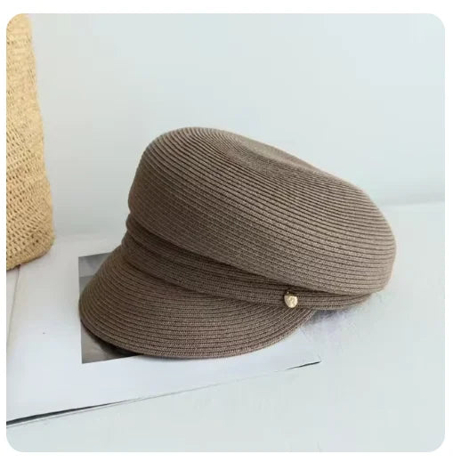 Fashionable octagonal hat Asymmetric straw woven hat for women summer designer fashion avant-garde casual hat