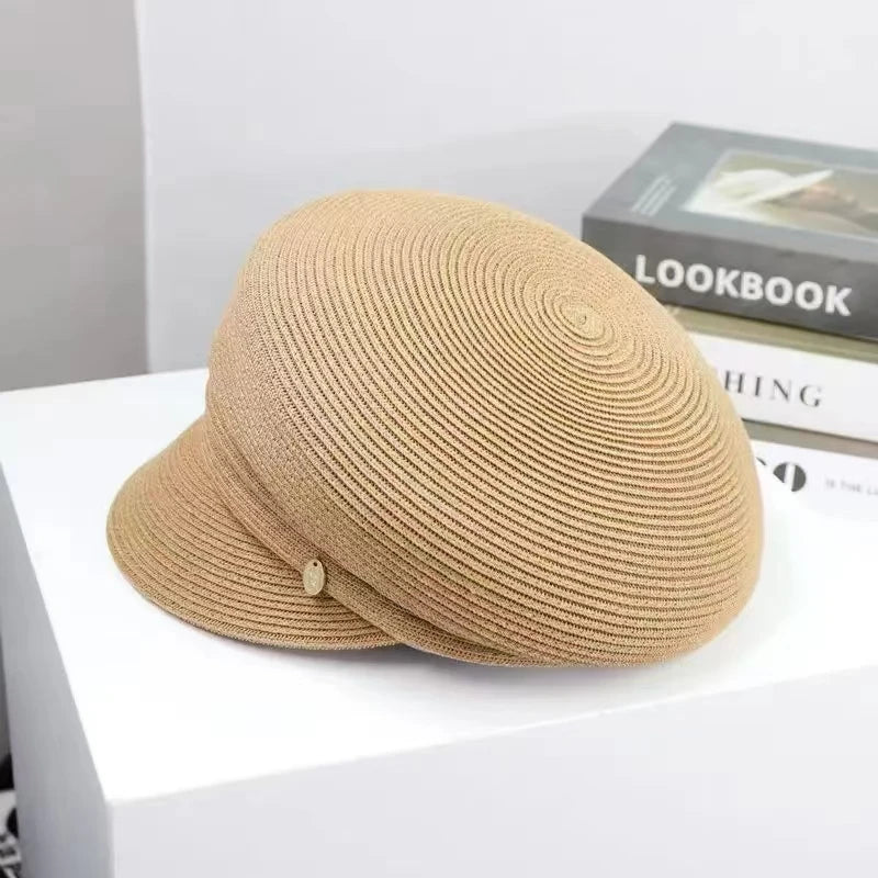 Fashionable octagonal hat Asymmetric straw woven hat for women summer designer fashion avant-garde casual hat