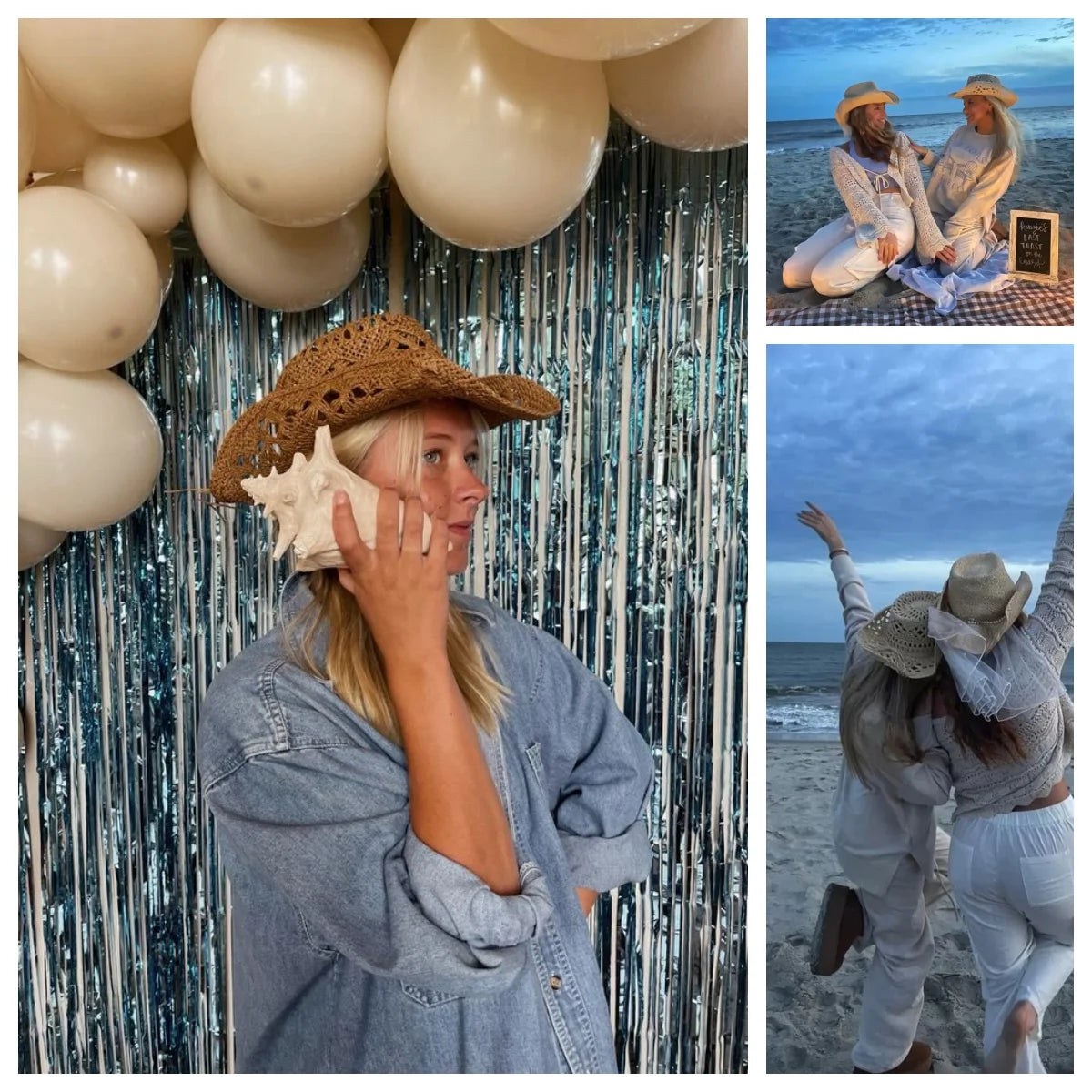 6 Pack Wide Brim Straw Cowboy Hats Summer Beach Cowgirl Hats Sparkly Western Cowgirl Hat Wedding Party Beach Sun Hat
