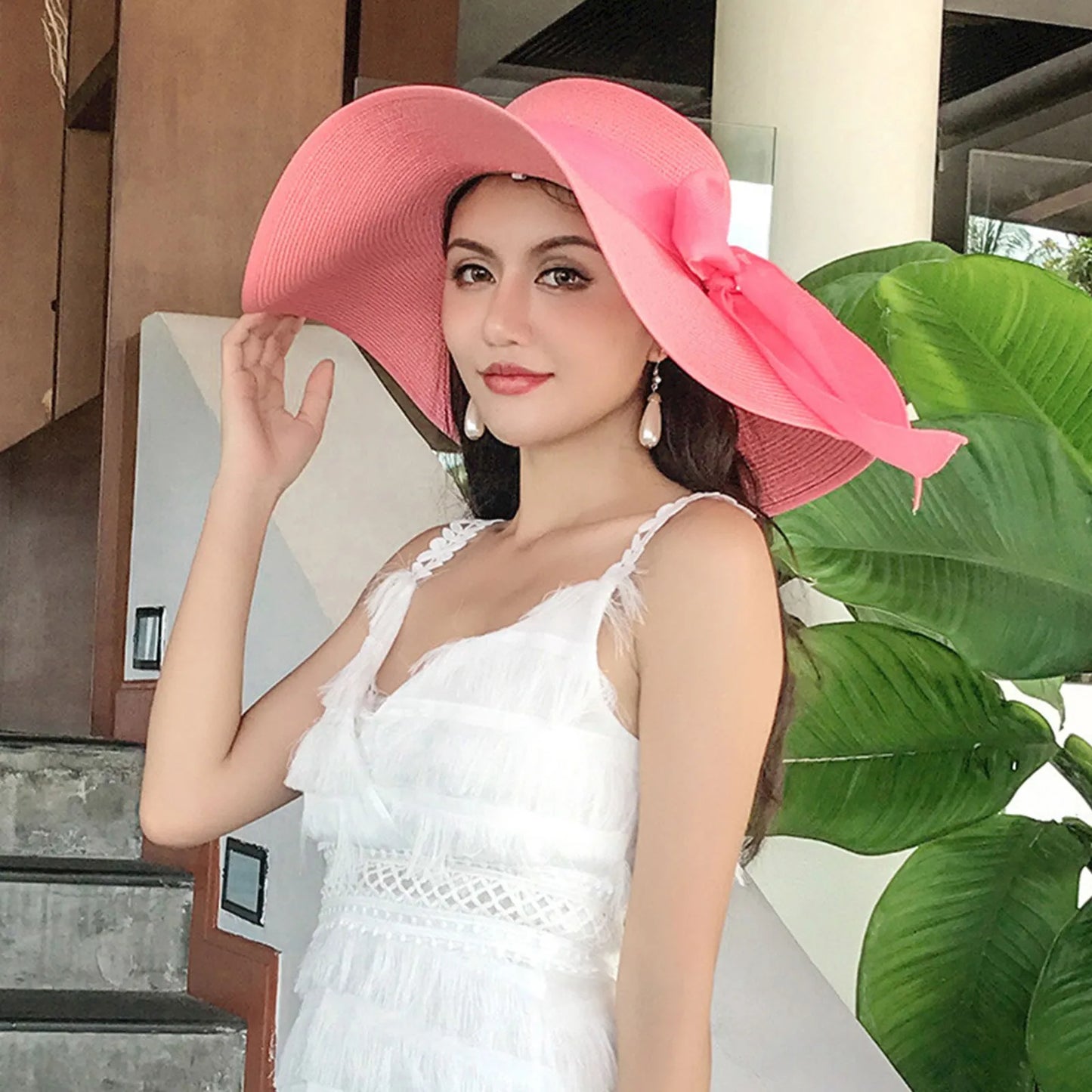 Oversized brim women's Sun Hat Fashion Bow tie beach sun hats Summer Large Brim Sun Protection Hat Vacation Fold Fisherman Cap