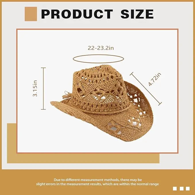 6 Pack Wide Brim Straw Cowboy Hats Summer Beach Cowgirl Hats Sparkly Western Cowgirl Hat Wedding Party Beach Sun Hat