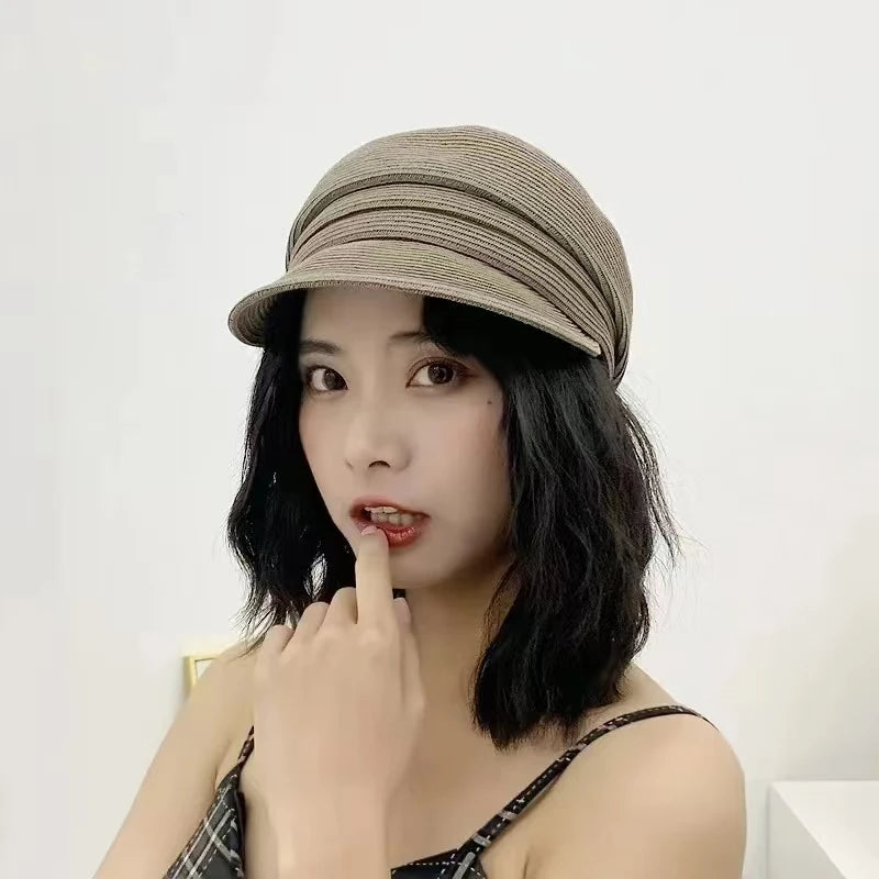 Fashionable octagonal hat Asymmetric straw woven hat for women summer designer fashion avant-garde casual hat
