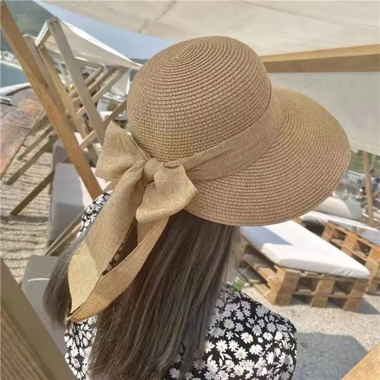 Wide Brim Beach Straw Hat Fashion Bowknot Fisherman Hat Casual UV Protection Sun Hat Breathable Travel Bucket Hat Panama Cap