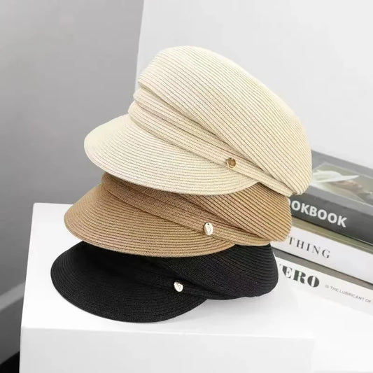 Fashionable octagonal hat Asymmetric straw woven hat for women summer designer fashion avant-garde casual hat