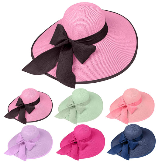 Oversized brim women's Sun Hat Fashion Bow tie beach sun hats Summer Large Brim Sun Protection Hat Vacation Fold Fisherman Cap