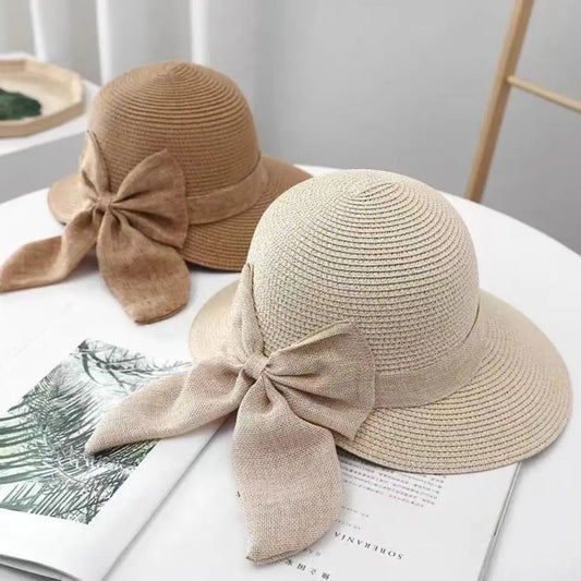 Wide Brim Beach Straw Hat Fashion Bowknot Fisherman Hat Casual UV Protection Sun Hat Breathable Travel Bucket Hat Panama Cap
