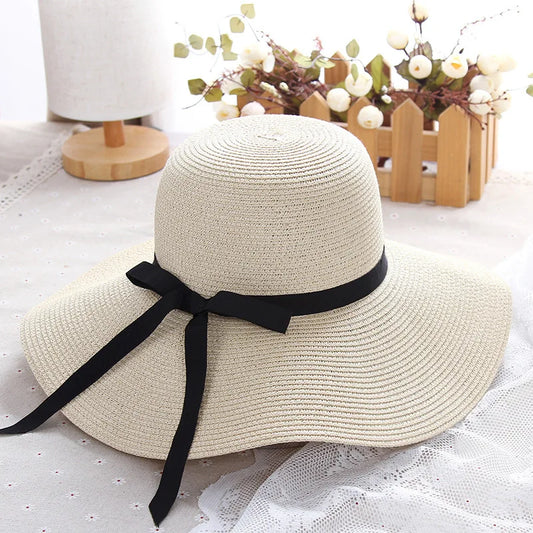 2025 Summer Wide Brim Straw Hat Women Men Beach Sun Hat Foldable for Travel Vacation Boho Style Adjustable Chin Strap Top Cap