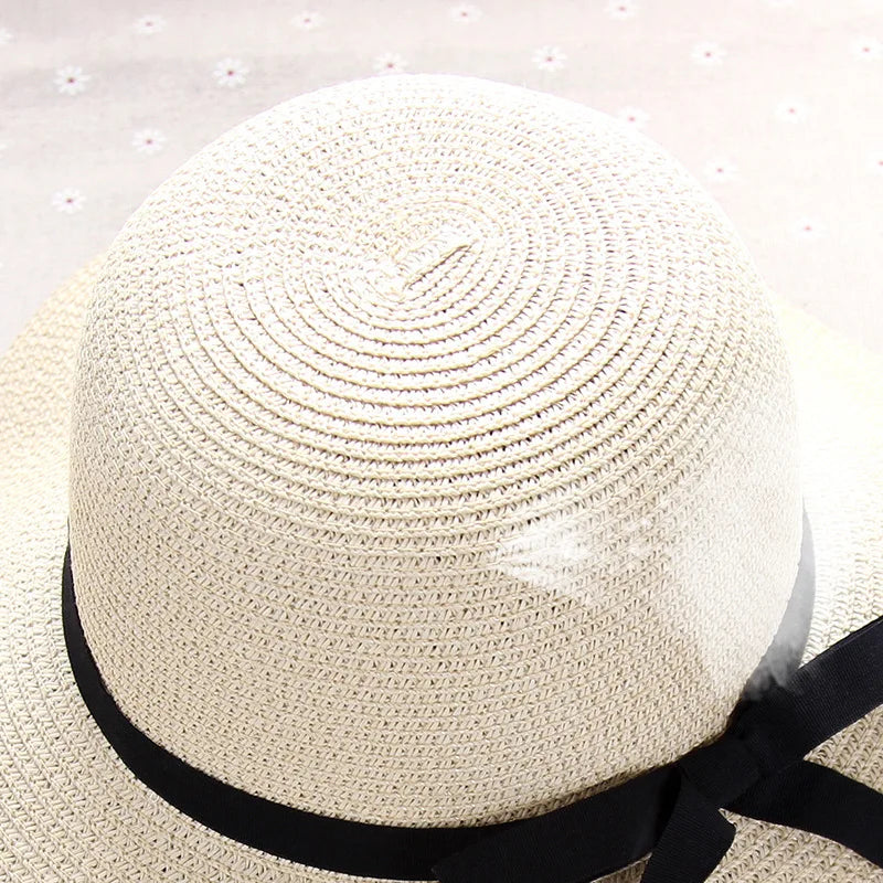 2025 Summer Wide Brim Straw Hat Women Men Beach Sun Hat Foldable for Travel Vacation Boho Style Adjustable Chin Strap Top Cap