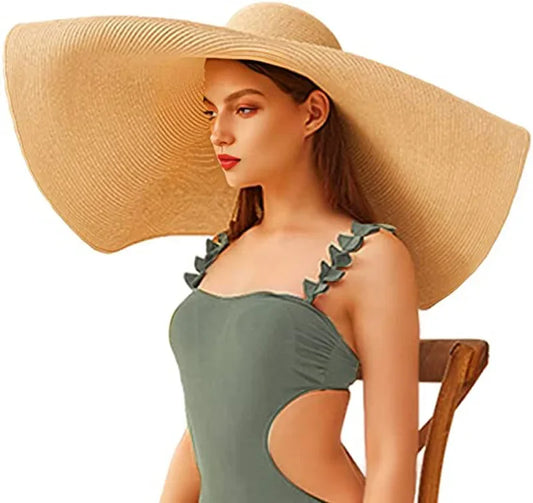 Oversized 70cm Beach Straw Hat for Women Fashion Large Wide Brim Visor Hats Handmade Roll Up Floppy Sun Hat for Summer Beach Cap