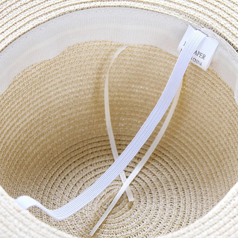 2025 Summer Wide Brim Straw Hat Women Men Beach Sun Hat Foldable for Travel Vacation Boho Style Adjustable Chin Strap Top Cap