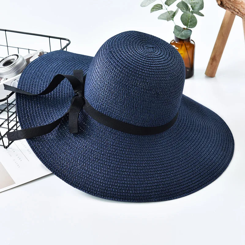 2025 Summer Wide Brim Straw Hat Women Men Beach Sun Hat Foldable for Travel Vacation Boho Style Adjustable Chin Strap Top Cap