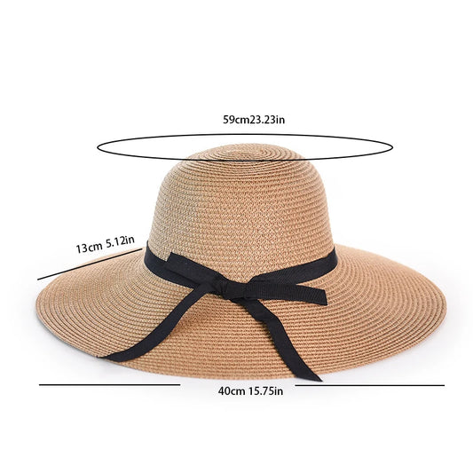 2025 Summer Wide Brim Straw Hat Women Men Beach Sun Hat Foldable for Travel Vacation Boho Style Adjustable Chin Strap Top Cap