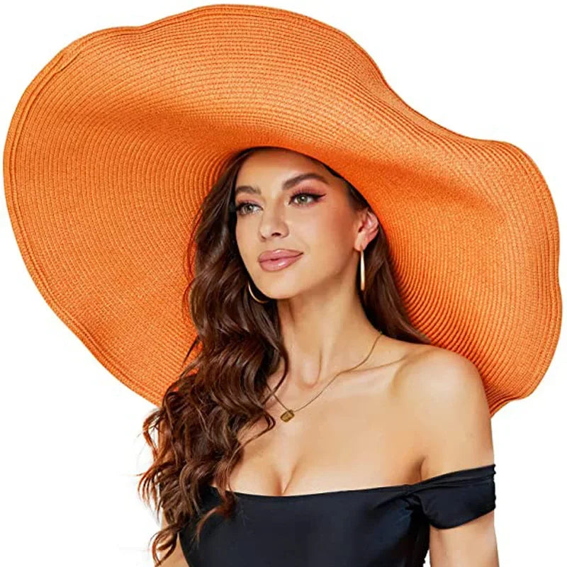 Oversized 70cm Beach Straw Hat for Women Fashion Large Wide Brim Visor Hats Handmade Roll Up Floppy Sun Hat for Summer Beach Cap